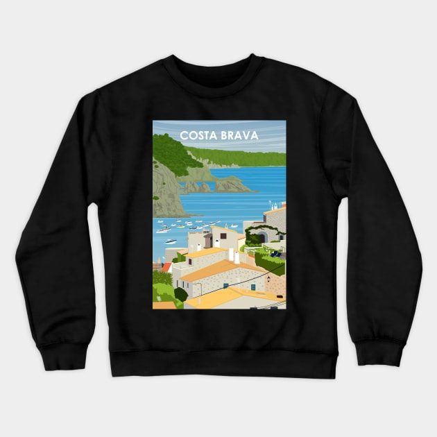 Costa Brava Spain Vintage Minimal Retro Travel Poster Crewneck Sweatshirt by jornvanhezik